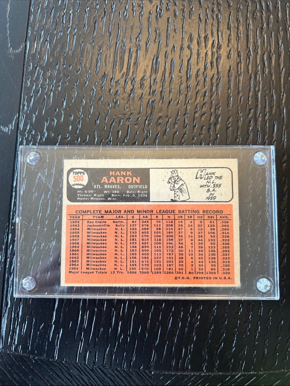 1966 Hank Aaron Topps #500 Card - Picture 3 of 5